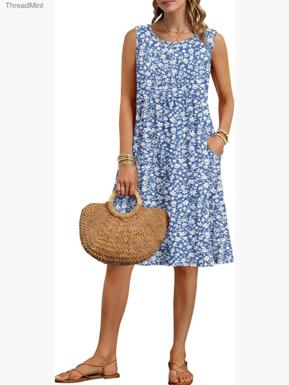 Knee Length A-Line Sundress Sleeveless Loose Fit Summer Dress